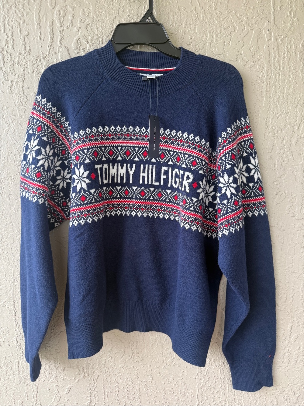 Tommy Hilfiger Navy Crewneck Sweater with Red & White Accents